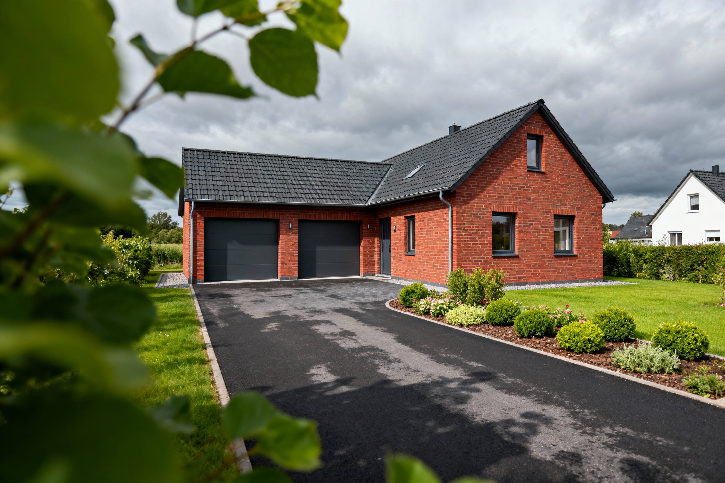 Neu gebautes Wohnhaus mit Außenanlagen